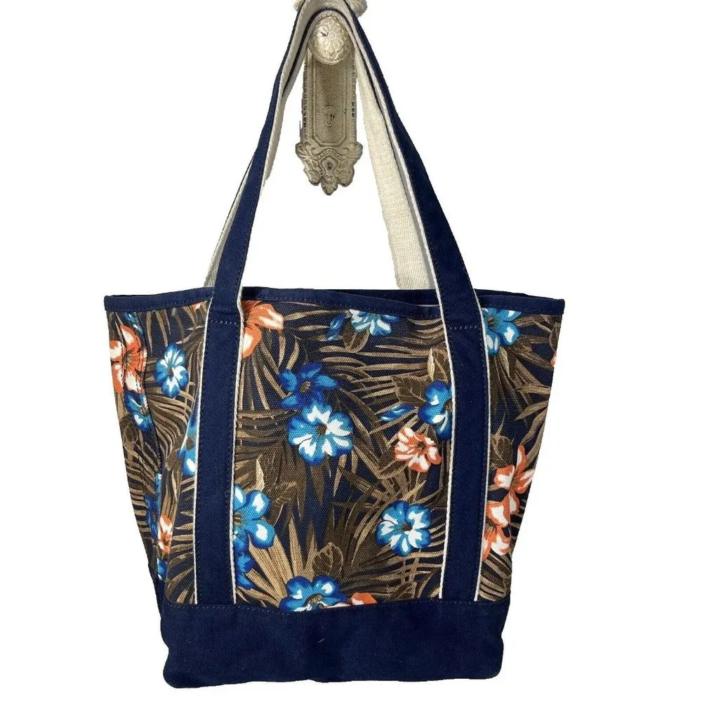 Lands End Large floral Canvas Tote Bag